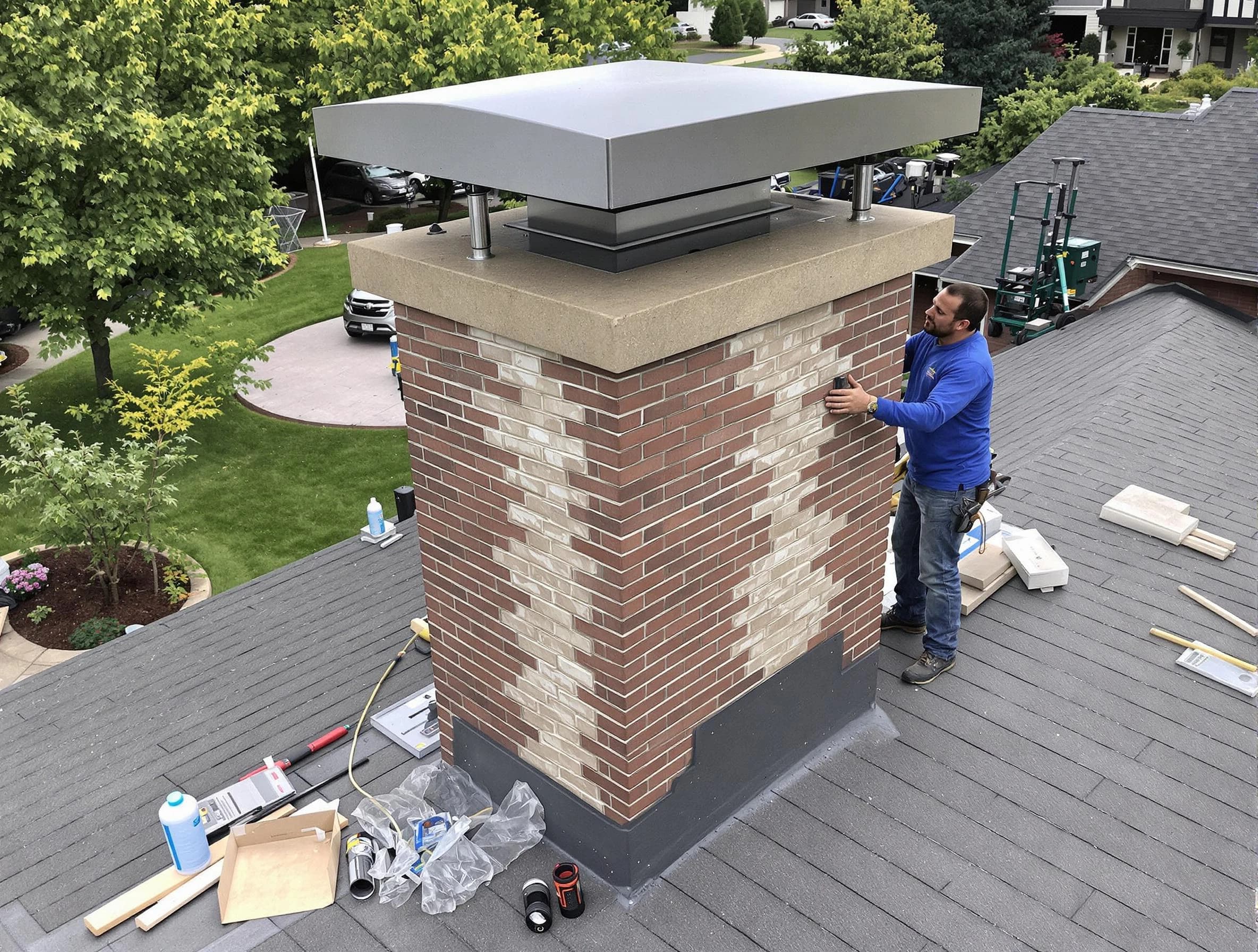 Farr West Chimney Sweep team working on a custom chimney remodel in Farr West, UT